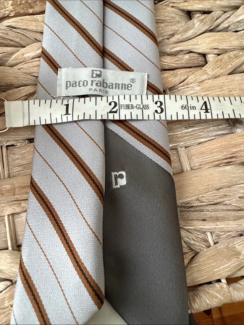 Paco Rabanne Gray Tie with Tan Stripe Accent